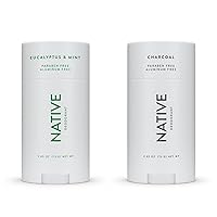 Native Deodorant | Natural Deodorant for Women and Men, Aluminum Free with Baking Soda, Probiotics, Coconut Oil and Shea Butter | Eucalyptus & Mint and Charcoal - Variety Pack of 2