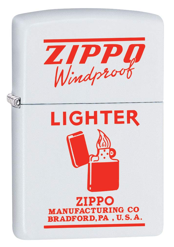Zippo Lighter: Vintage Ad, Zippo Windproof in Red - White Matte 80466