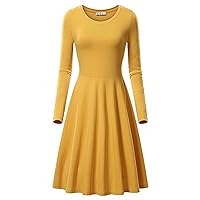 Andongnywell Women Scoop Neck Midi Swing Dress A Line Tea Dress Long Sleeve Casual Pleated Dress Flare Party Dress
