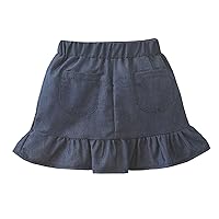 Kids Girls Denim Skirt with Pocket Summer Solid Ruffle Skirt Party Birthday School Ballet Tutu for Girls