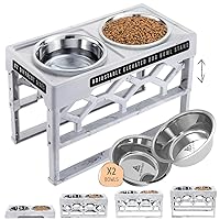 Small Elevated Dog Bowls Stand, Adjustable 4 Heights Raised Dog Dish Holder with 2 Stainless Steel Dog Food and Water Bowls Dish Set, Dog Feeder Station for Medium Sized Dogs and Small Pets