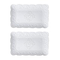 Jusalpha® Fine China Rectangle Embossed Lace Plate (10 Inches, White, 2 Set)