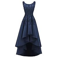 Womens Lace Appliques High Low Prom Dresses Long Aline Formal Evening Gown