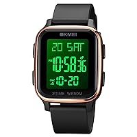 Reginald Watches for Men Fashion Trend Black Multifunction Waterproof Watch LED Digital Chronograph Rubber Band Square Watches