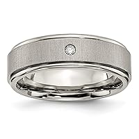 7mm Titanium Engravable Brushed Polished 0.05ct. Diamond Rounded Edge Band Ring Size 10.5 Jewelry for Women