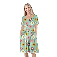Women's Short Sleeve Empire Knee Length Dress with Pockets Mint Color