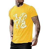 Men's Summer Baseball Letter Printed Shirt Round Neck Short Sleeve Shirt Light Fashion Breathable Shirt