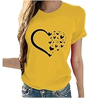 Love Heart Shirts for Women Valentine's Day Short Sleeve T-Shirt Funny Graphic Tees Casual Crewneck Loose Fit Blouse