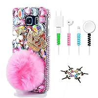 STENES Sparkle Bling Case Compatible with Samsung Galaxy A14 5G Case - Stylish - 3D Handmade Bling Crown Rabbit Villus Flowers Design Cover Case with Cable Protector [4 Pack] - Pink