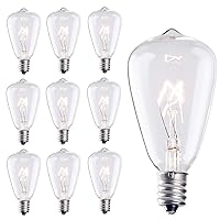 SUNSGNE 10-Pack Edison Replacement Light Bulbs, 7-Watt E12/C7 Candelabra Base ST38 Replacement Clear Glass Light Bulbs for Outdoor Patio String Lights, Warm White