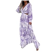 Vacation Floral Dresses for Women: Trendy V-Neck Ruched Short/Long Sleeve Sundress - Casual Fashion for Spring/Summer