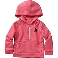 Carhartt Girls' Toddler Long-Sleeve Half-Zip Hooded Sweatshirt, Pink Lemonade, 3T