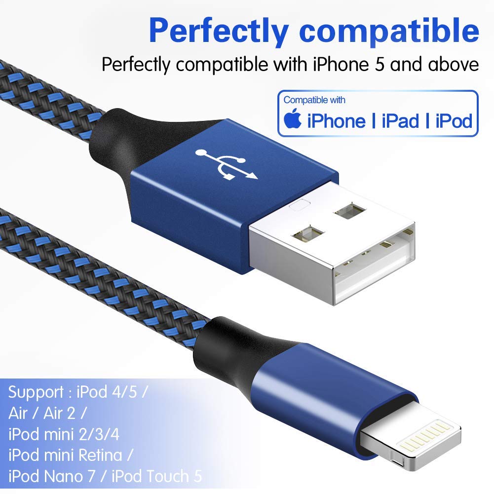 [Apple MFi Certified] iPhone Charger 5Pack(3/3/6/6/10 FT)Long Lightning Cable Fast Charging High Speed Data Sync USB Cable Compatible iPhone 14/13/12/11 Pro Max/XS MAX/XR/XS/X/8/7/Plus/6S iPad AirPods