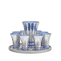 Shiny Hammered Silver look Liquor 6 or 8 Set with Plate Made of Anodized Aluminum Straight Shape, Custom Colors, Jewish passover gift