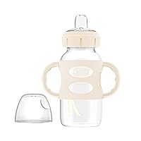 Milestones Wide-Neck Sippy Spout Bottle with 100% Silicone Handles, Easy-Grip Handles with Soft Sippy Spout, 9oz/270mL, Ecru, 1-Pack, 6m+