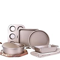 MHAaTiad 5-Piece Nonstick Bakeware Set, cake pans set with Cookie Sheets, Bakeware fits for Nonstick Bread Baking Cookie Sheet and Cake Pans