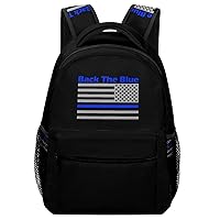 Back The Blue Police Line US Flag Laptop Backpack Fashion Shoulder Bag Travel Daypack Bookbags for Men Women