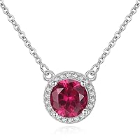 Classical Necklace Ruby Red Corundum Round Pendant 925 Sterling Silver Chain Necklace