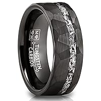 Metal Masters Co. Men's Tungsten Carbide Ring Hammered Meteorite Wedding Band 8MM Silvertone Black