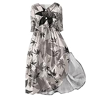 Casual Summer Dresses for Women Fashion Printed Flip Collar Button Up 3/4 Sleeve Strap Dress