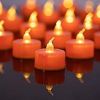 24 Pack Orange Tea Lights Candles – Flickering Warm Yellow Lights Flameless LED Candles – Long Lasting Battery Operated Fake Candles – Decoration for Wedding, Halloween and Christmas (Orange)