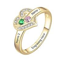 Personalized 10k 14k 18k Solid Gold Mother Rings – Custom 1-8 Family Names Heart Birthstone Ring- Gift for Mother Daughter