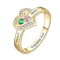 SOULMEET Personalized 10k 14k 18k Solid Gold Mother Rings – Custom 1-8 Family Names Heart Birthstone Ring- Gift for Mother Daughter