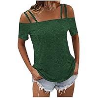 Women's Sexy Off Shoulder Tops 2024 Fashion T Shirts Blouses Summer Short Sleeve Casual Solid Color Loose Tees Shirt