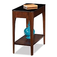 Leick Home 11105 Obsidian Top Narrow Side Table with Shelf, Chestnut with Black Glass