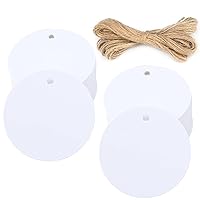 G2PLUS 100PCS White Gift Tags with String，2'' Round Paper Tags Blank Hang Tags Circle Tags with Holes for Craft Projects, Xmas Gift, DIY Wedding Favor Bag