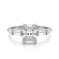 Riya Gems 3 TCW Radiant Diamond Moissanite Engagement Ring Wedding Ring Eternity Band Vintage Solitaire Halo Hidden Prong Silver Jewelry Anniversary Promise Ring