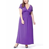 Womens Long Summer Dress V Neck Plus Size Purple Black Casual Party Work Dress for Mother of The Bride