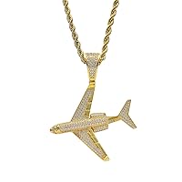 Moca Jewelry Iced Out Exquisite Airplane Pendant 18K Gold Plated Chain Bling CZ Simulated Diamond Hip Hop Necklace for Men Women