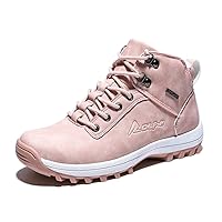 Men's Large Size Winter Snow Mountaineering Boots Warm Waterproof Non-Slip Fur Lining (Pink,10.5)