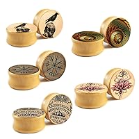 TIANCI FBYJS 5 Pairs Wooden Gauges Organic Wood Double Flared Ear Tunnels Expander Plugs Stretcher For Women Men 5 Style 8mm