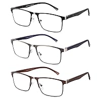 CRGATV 3-pack Reading Glasses for Men Blue Light Filtering Full Frame Metal Readers Anti Uv/Eye Strain/Glare