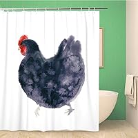 60x72 Inches Shower Curtain Set with Hooks Hen Graphics Rooster with Splash Watercolor Ured and Chicken Fashion Print Home Decor Waterproof Polyester Fabric Bathroom Curtains