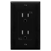 ENERLITES Decorator Receptacle Outlet with Wall Plate, Tamper-Resistant, Gloss Finish, Residential Grade, 3-Wire, Self-Grounding, 2-Pole, 15A 125V, UL Listed, 61501-TR-BKWP, Black