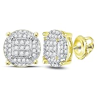 The Diamond Deal 10kt Yellow Gold Mens Round Diamond Circle Cluster Earrings 1/4 Cttw