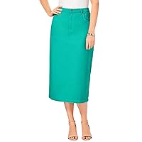 Jessica London Women's Plus Size Classic Cotton Denim Midi Skirt Pockets Long Jean Skirt