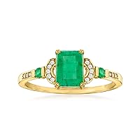 Canaria 0.90 ct. t.w. Emerald Ring With Diamond Accents in 10kt Yellow Gold
