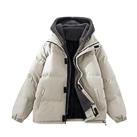 Mens Winter Coats Sherpa Hooded Jacket Cotton Padded Warm Zip Up Jackets Long Sleeve Patchwork Hooded Coat Outerwear