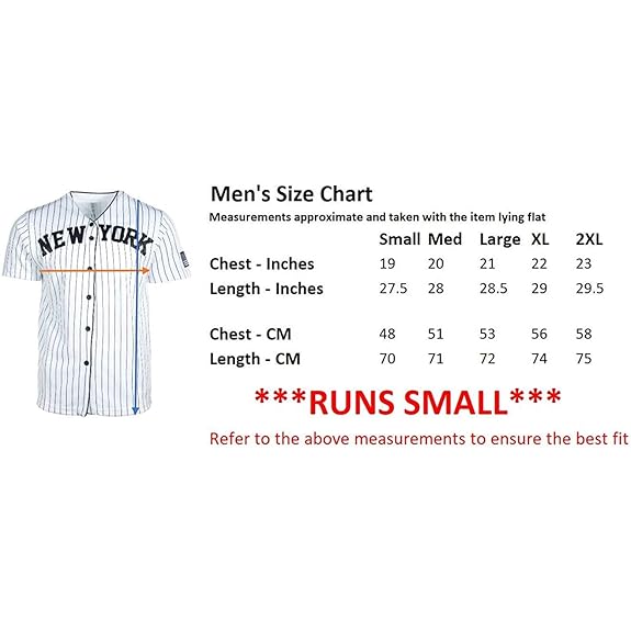 True Rock Men's New York Slim Fit Pinstripe Baseball Jersey