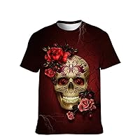 Mens Novelty-Tees Cool-Graphic T-Shirt Funny-Vintage Short-Sleeve Color Skull Hip Hop: Boys Lightweight Tops Woman Gifts