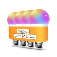 Smart WiFi Light Bulb Works with Apple HomeKit, Alexa, Google Home and App, Full Color Changing Dimmable LED Lights, A19, E26 Fitting, 2700K-6500K RGBWW, 9W 810 Lumens, 60W Equivalent, 4 Pack