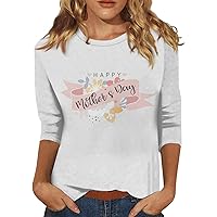 Mothers Day Shirts for Women 3/4 Sleeve Round Neck Mama Tops Funny Printing Fashion Mom Tee Top
