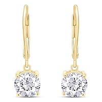 SAVEARTH DIAMONDS Sterling Silver 2ct 6.5mm G-H-I Color Round Cut Lab Created Moissanite Diamond Leverback Drop Hoop Earring for Women
