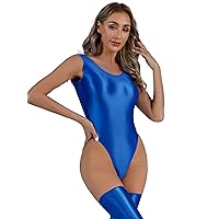 YiZYiF Women's 70D Oil Glossy Shiny Swimsuit High Cut Thong Blackless Dance Leotard Bodysuits
