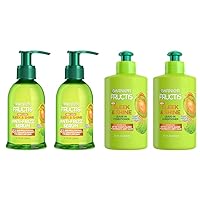 Fructis Sleek & Shine Anti-Frizz Serum for Frizzy, Dry Hair, Argan Oil, 5.1 Fl Oz, 2 Count (Packaging May Vary) & Fructis Sleek & Shine Leave-In Conditioning Cream for Frizzy, Dry Hair