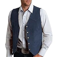 Mens V Neck Suit Vest Retro 5 Button Suede Leather Regular Fit Casual Waistcoat for Prom,Husband Gift,Daily Wear